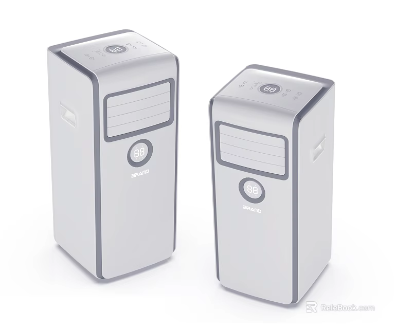 Two Silver Portable Air Conditioner Fans with Modern Design and Control Panel 3d model