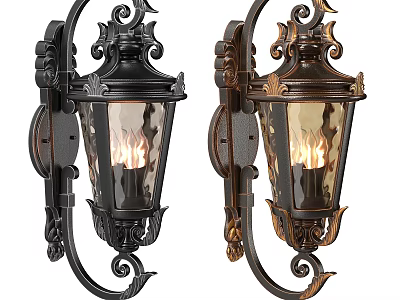 Vintage Decorative Wall Sconces With Ornate Metal Frame And Glass Shade Lit Flame Design 3d model