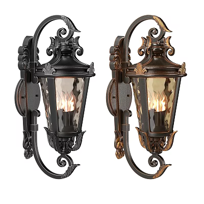 Vintage Decorative Wall Sconces With Ornate Metal Frame And Glass Shade Lit Flame Design 3d model