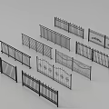 Black Metal Railings With Various Design Styles And Decorative Patterns 3d model