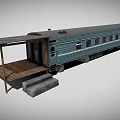Vintage Passenger Train Carriage With Covered Wooden Platform And Steps