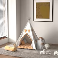 Cozy Kids Playroom with Teepee Tent Stuffed Bear Toy Cars and Gray Rug