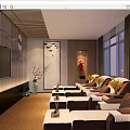 SPA Sauna Interior Design With Comfortable Massage Beds Fresh Flowers TV And Large Windows