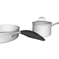 Silver Cookware Set With Black Handles Including Pan And Covered Pot