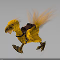 Yellow Fluffy Bird Like Creature Carrying Brown Backpack With Orange Feathers