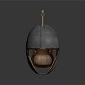 Ancient Metallic Helmet With Damaged Crest And Dark Background Reflection 3d model