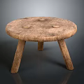 Rustic Wooden Stool With Round Top Three Legs And Natural Texture 3d model