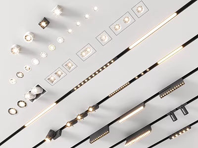Modern Downlights And Spotlights With Various Designs Track Mounting And Sizes 3d model