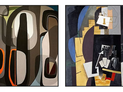 Two Panel Abstract Art Paintings With Geometric Shapes And Vibrant Colors 3d model