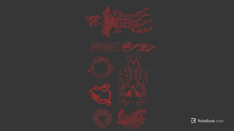 Intricate Traditional Carvings Featuring Dragon Phoenix Floral And Circular Patterns 3d model 