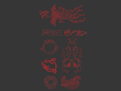 Intricate Traditional Carvings Featuring Dragon Phoenix Floral And Circular Patterns 3d model