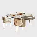 Modern Dining Table Set With Marble Top And Beige Upholstered Chairs 3d model