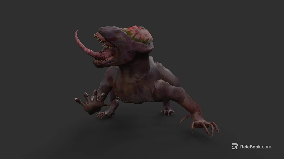 Fantasy Monster 3D Model With Sharp Teeth Long Tongue And Rough Skin 3d model