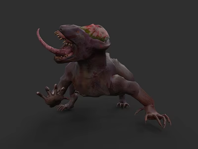 Fantasy Monster 3D Model With Sharp Teeth Long Tongue And Rough Skin 3d model