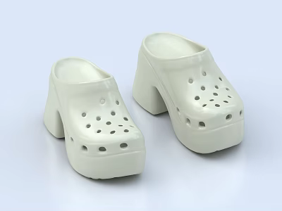 White Block Heel Clogs Shoes With Perforated Design And Ventilated Holes For Casual Fashion 3d model