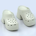White Block Heel Clogs Shoes With Perforated Design And Ventilated Holes For Casual Fashion