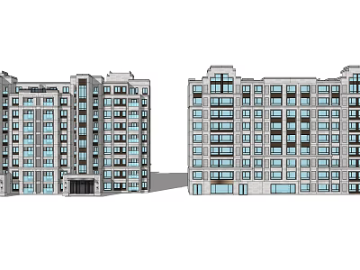 Modern Residential Building Exterior With Gray Facade Multiple Windows And Symmetric Design 3d model