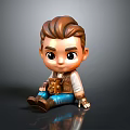 Cartoon Boy With Brown Hair Blue Pants And Brown Boots Sitting On Reflective Surface