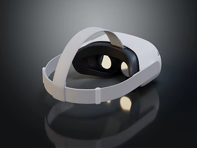 White VR Headset With Black Lenses And Adjustable Headband On Reflective Surface 3d model