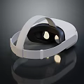 White VR Headset With Black Lenses And Adjustable Headband On Reflective Surface 3d model