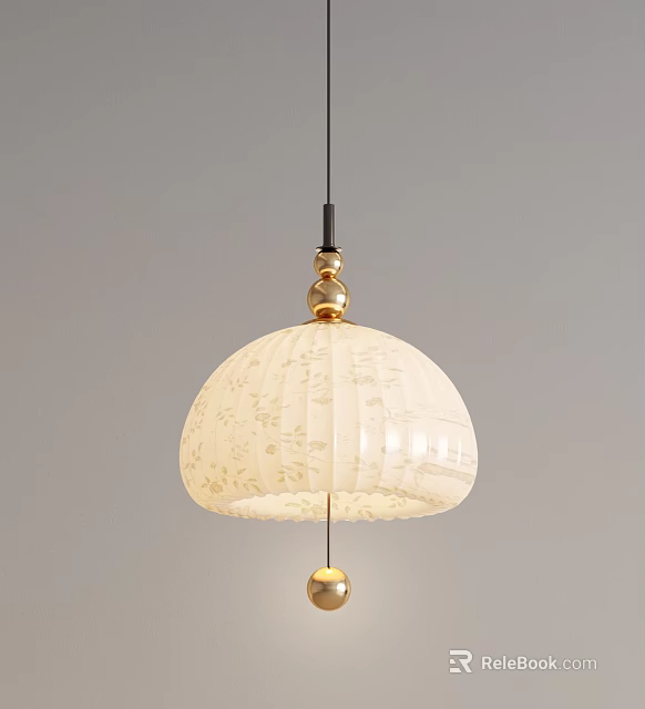 Modern Round Dome Ceramic Chandelier With White Finish And Gold Decorative Accents 3d model 