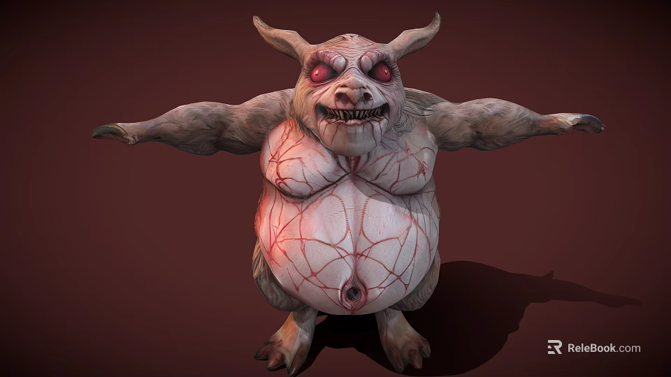 Realistic Reptile 3D Model With Horned Head Red Eyes Cracked Skin And Outstretched Arms Design 3d model 