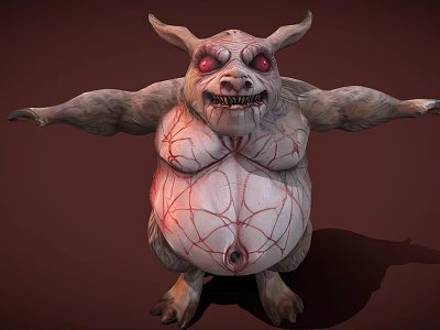 Realistic Reptile 3D Model With Horned Head Red Eyes Cracked Skin And Outstretched Arms Design 3d model