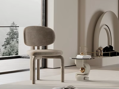 Light Gray Velvet Upholstered Modern Dining Chair In Contemporary Living Space With Side Table 3d model