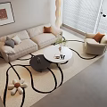 Cream Style Living Room Sofa Coffee Table Combination Lazy Sofa Floor Lamp Sofa Stool Hanging Picture Single Leisure Chair 3d model