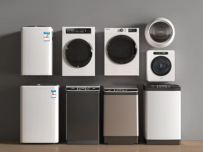 Modern Front and Top Loading Washing Machines in White Black and Silver Styles 3d model