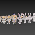 Cute Cartoon Tigers And Rabbits Characters Wearing Star Decorated Hats And Costumes
