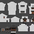 Traditional Chinese Building Facades With Classic Eaves Tiled Roofs And Wooden Elements