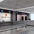 Modern Service Hall Interior With Intelligent Guidance Desk And Digital Display Screen