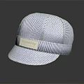 Blue And White Striped Casual Hat With Leather Property Label Design