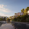 Serene Detached Villa Neighborhood Featuring Riverside Trees Water Reflections And Lush Greenery