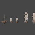 Decorative Sailboat Models In Various Sizes Featuring White Sails And Wooden Hulls