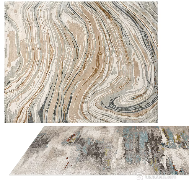 Square Rug With Abstract Wavy Patterns In Neutral Tones Modern Design For Living Room Decor 3d model 