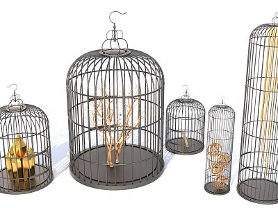 Decorative Iron Art Bird Cages With Various Sizes And Intricate Design Details 3d model
