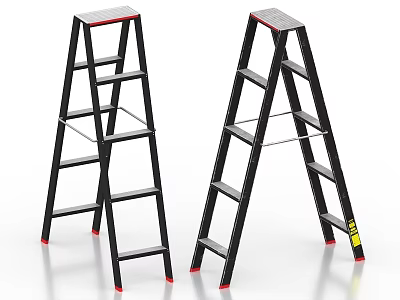 Sturdy Hardware Tools Ladders With Black Frame Red Non Slip Feet 3d model