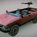 Rusty Red Convertible Pickup Truck Featuring Open Bed And Mounted Equipment