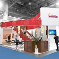 California Almonds Exhibition Booth With White Red Design Staircase And Reception Desk