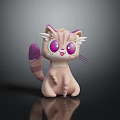 Cute Cartoon Cat Character 3D Model With Big Purple Eyes And Pink Purple Striped Fur
