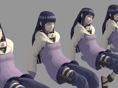 Game Movie Character In Purple Outfit With White Coat And Black Long Hair Multiple Poses 3d model
