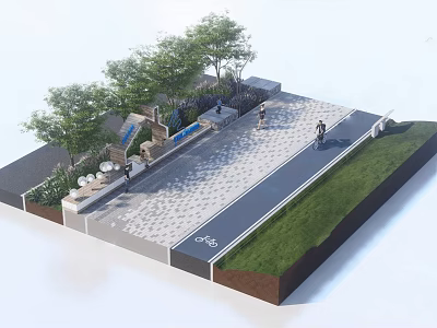 Municipal Road Design With Paved Walkway Green Belt Trees Cyclists And Pedestrians 3d model