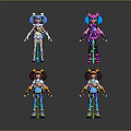 Colorful Humanoid Characters with Futuristic Outfits Diverse Hairstyles and Shiny Reflections
