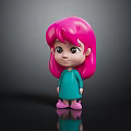 Cartoon Girl With Long Pink Hair Wearing Green Dress And Pink Shoes On Dark Background