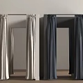 Modern Light and Dark Colored Fabric Curtains Hanging on Display Racks