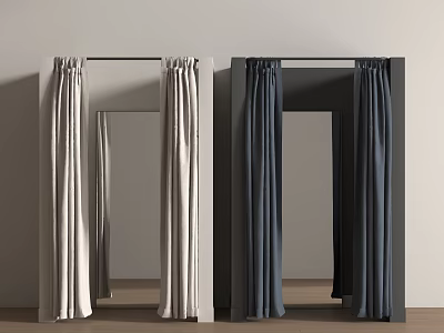 Modern Light and Dark Colored Fabric Curtains Hanging on Display Racks 3d model
