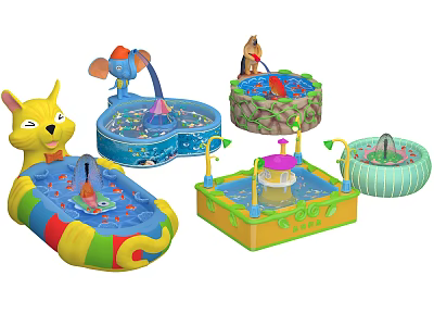 Colorful Kids Inflatable Fish Tank Aquarium With Fountain And Cartoon Design 3d model
