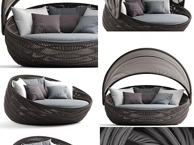 Modern Round Single Sofa with Woven Design Comfortable Cushions and Stylish Canopy 3d model